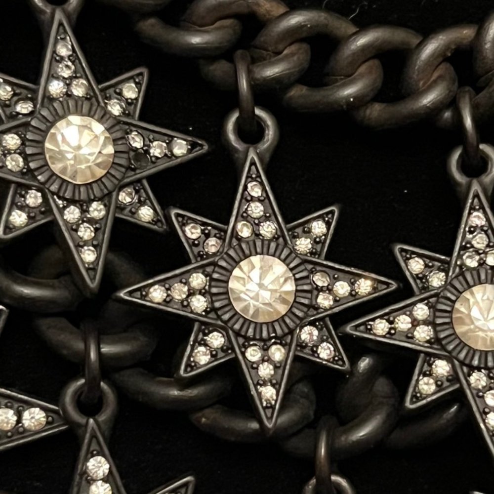 Black & Crystal-Star Necklace With Double -Strand… - image 4